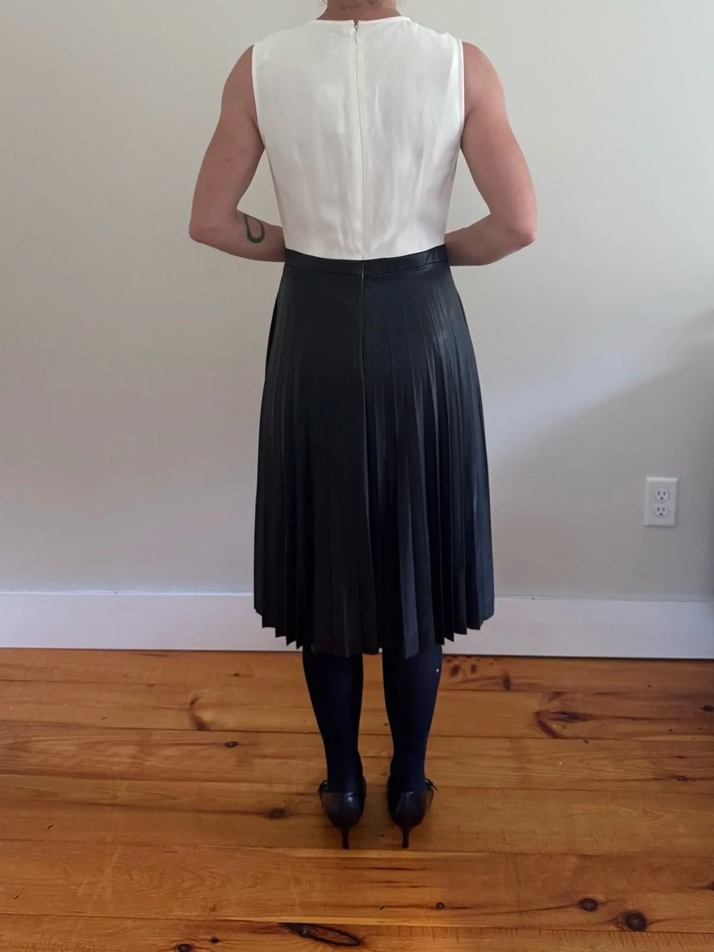 J. Crew Two-Tone Sleeveless Pleated Midi Dress - White & Black